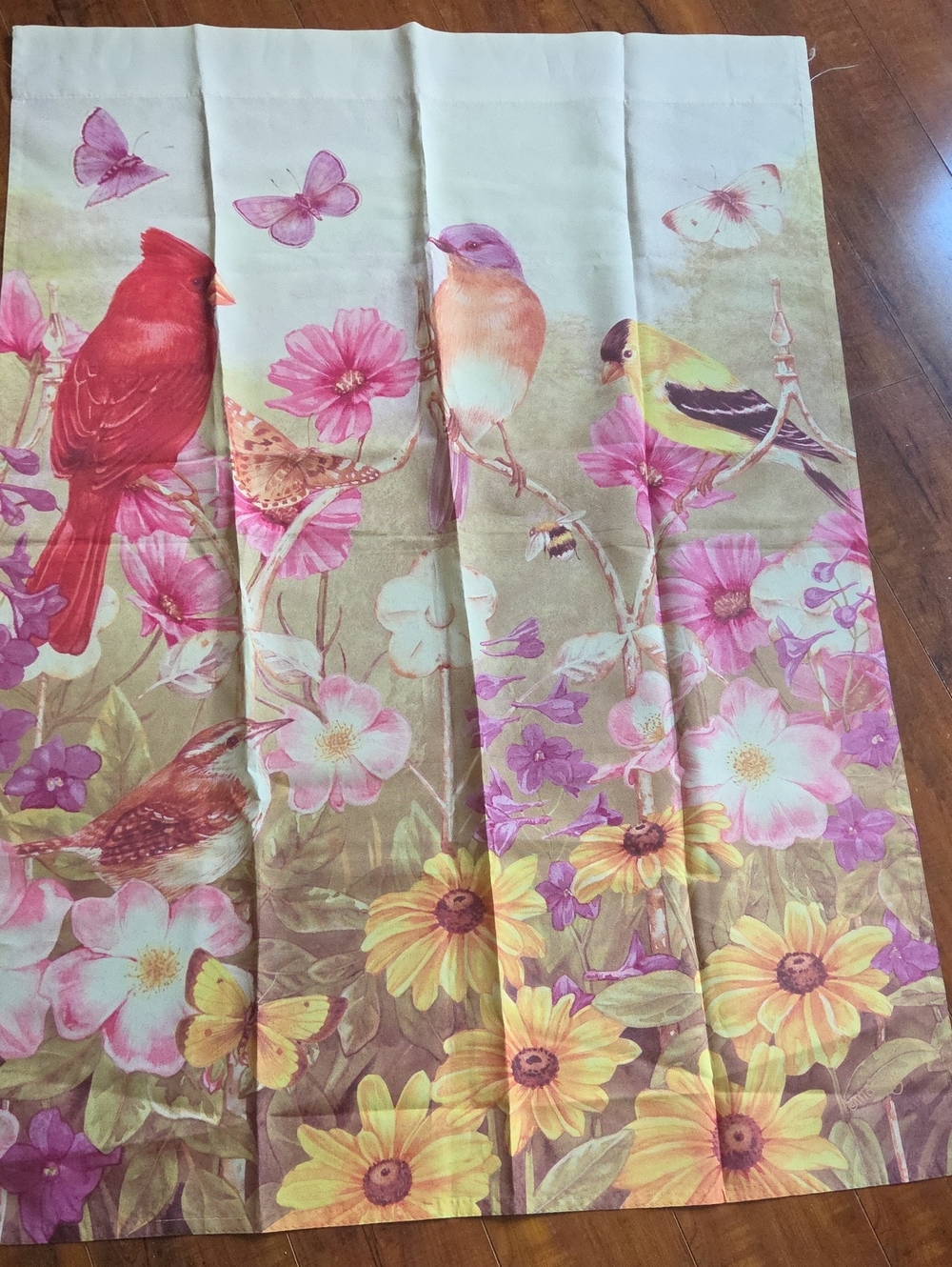 Floral Birds Decorative Flag- Pink, Yellow & Green